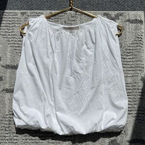 LOFT White Sleeveless Gathered Bubble Hem Tank